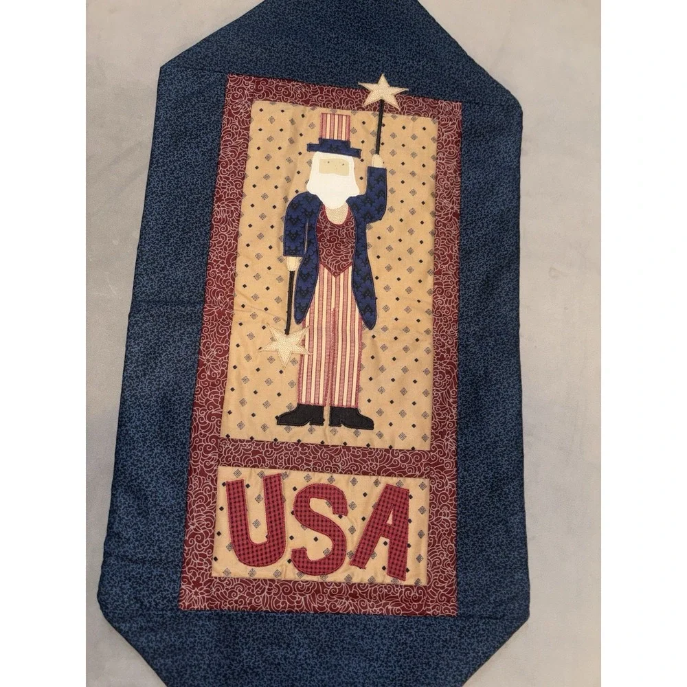 Vintage USA 4th of July Tapestry Banner Wall Hanging Uncle Sam Stars Stripes Red